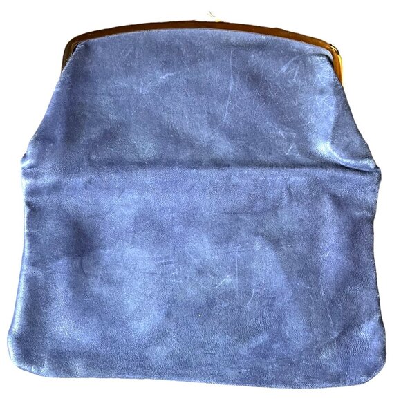 Vtg 1950s Budd Leather Blue Foldover Clutch w/Kiss Clasp & Attached Change Purse - Picture 4 of 10